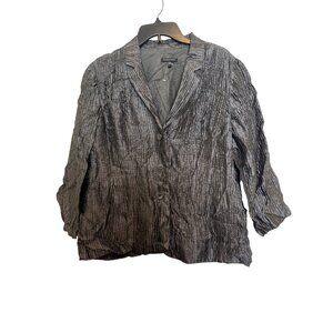 Eileen Fisher Crinkle Textured Blazer Women L Gray Silk Blend Button Front Jacke